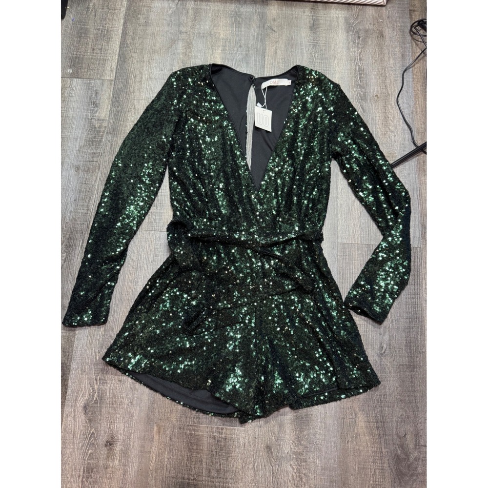 Urban Outfitters OML Green Sequin Long Sleeve Romper OML4440 Small NWT